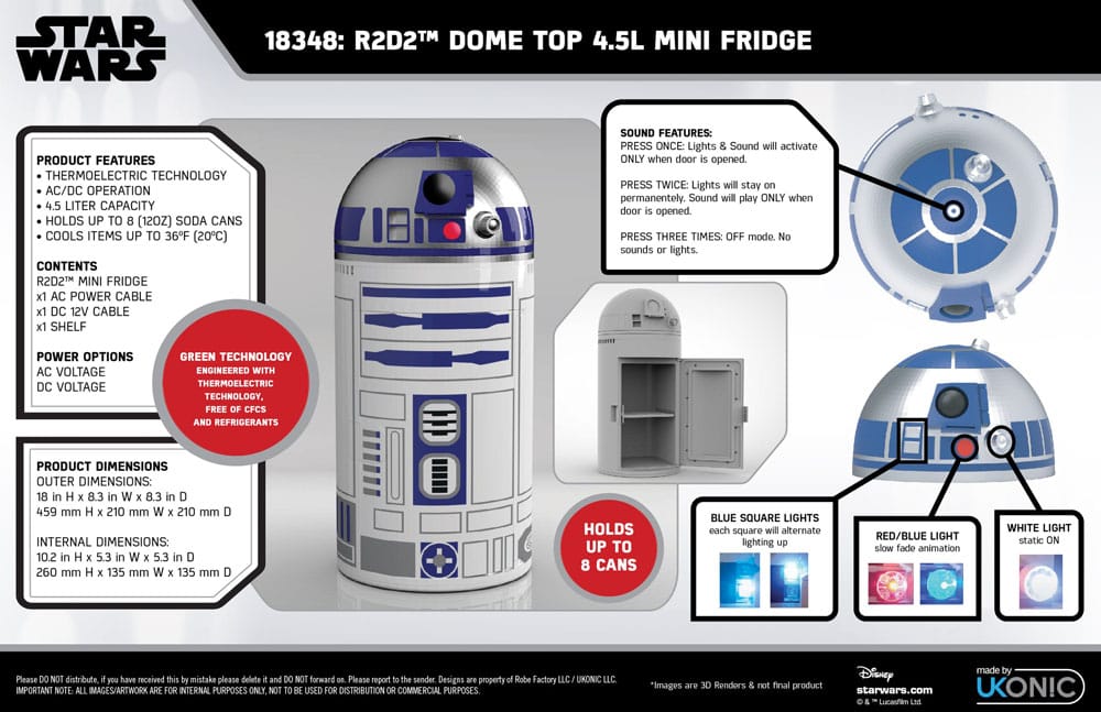 Star Wars Thermoelectric Cooler Mini Fridge R2D2 4.5 l